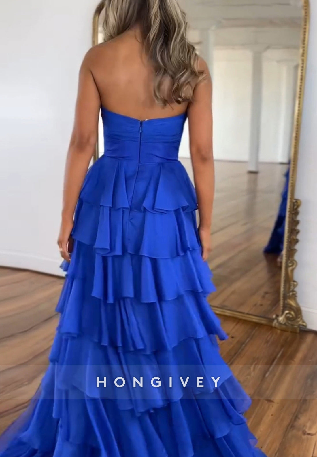 A-Line High Low Floral Embossed Sweetheart Holiday Prom Dresses