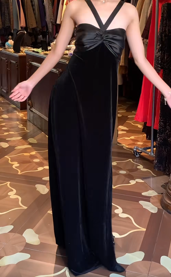 Black Velvet Prom Dress With Side Slit Formal Evening Gown J9674