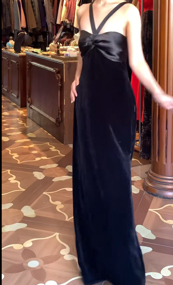 Black Velvet Prom Dress With Side Slit Formal Evening Gown J9674