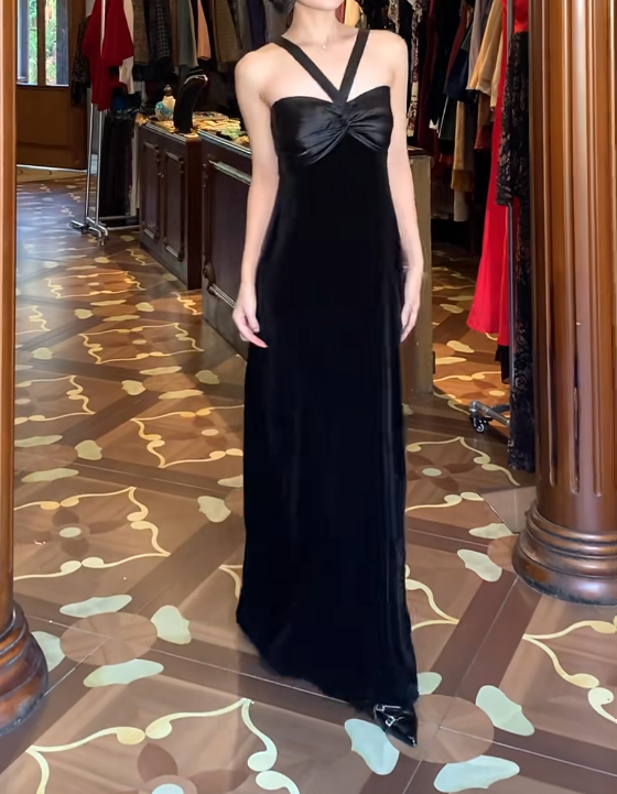 Black Velvet Prom Dress With Side Slit Formal Evening Gown J9674