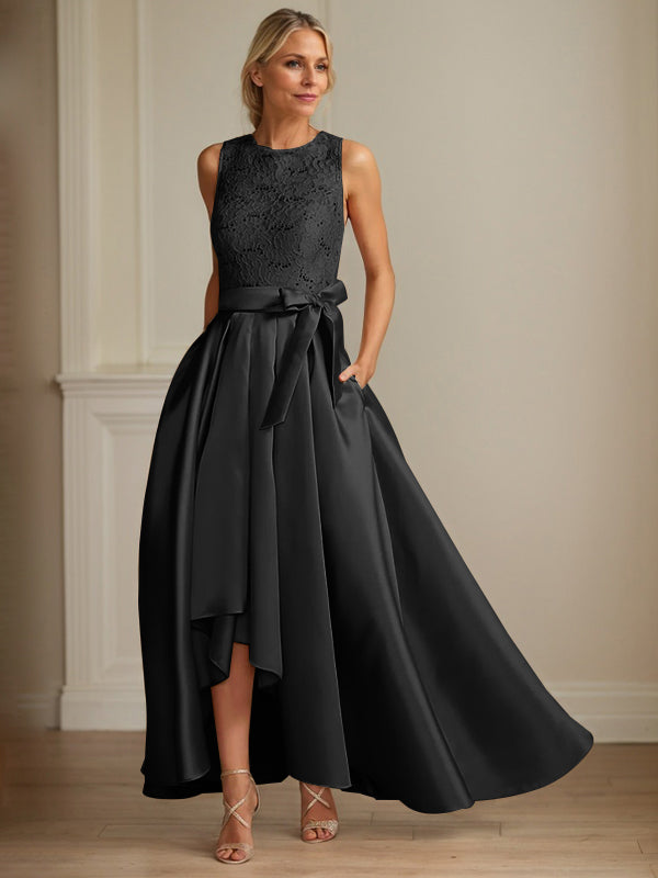 A-Line/Princess Jewel Neck Sleeveless Mother Of The Bride Dresses With Pleats Lace