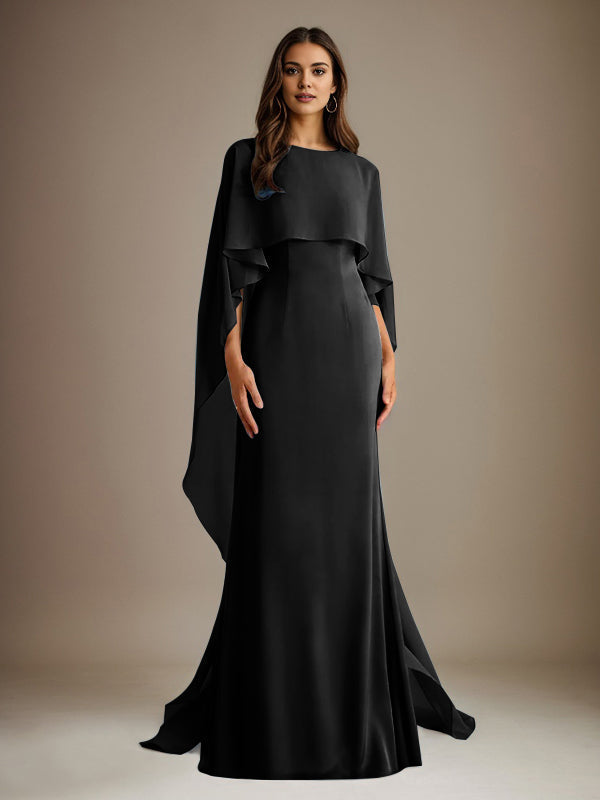 Sheath/Column Boatneck Floor-Length Chiffon Mother of the Bride Dress With Cascading Ruffles - View 8 | FashionDia
