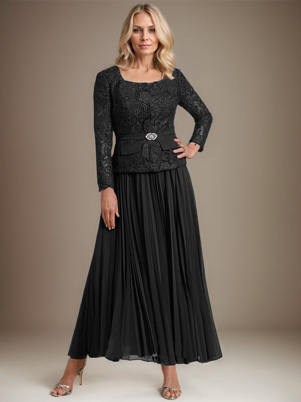 A-line Square Ankle-Length Chiffon Mother of the Bride Dress With Pleated - View 3 | FashionDia