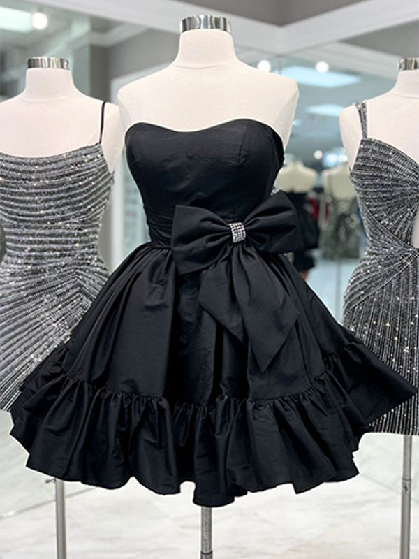 A-Line Strapless Short Satin Homecoming Dress With Bowknot