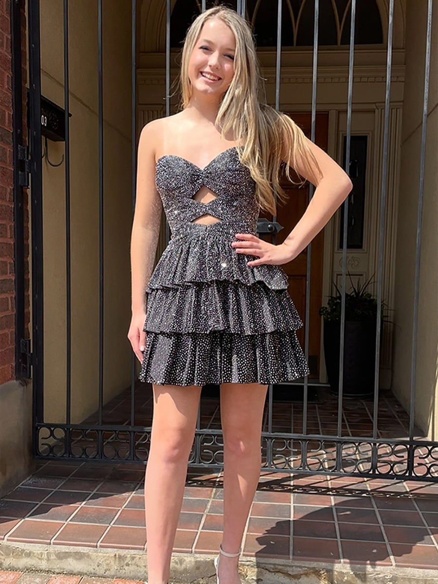 Orange A Line Strapless Sweetheart Satin Homecoming Dress with Keyhole