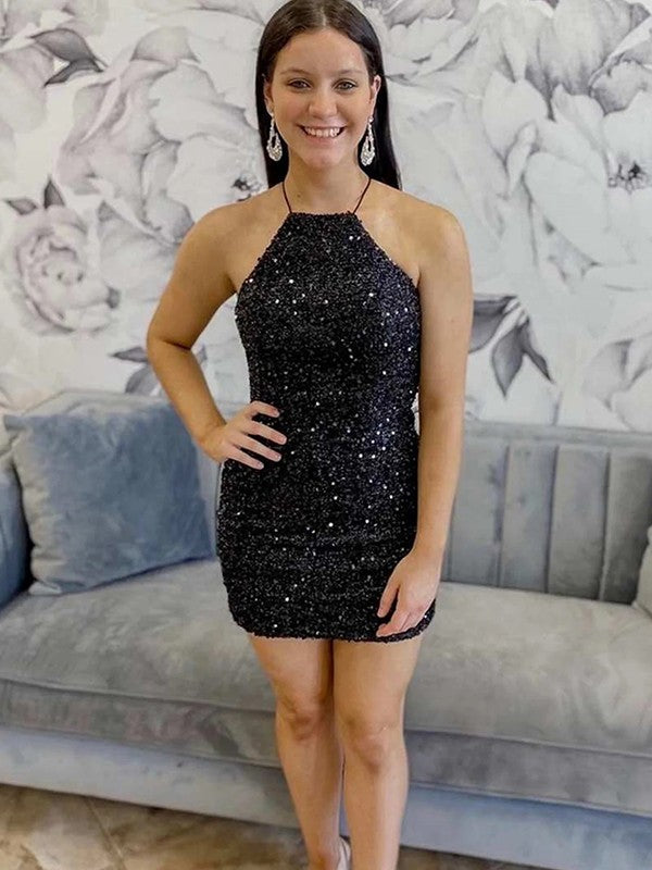 Sequin Halter Backless Short Homecoming Dress