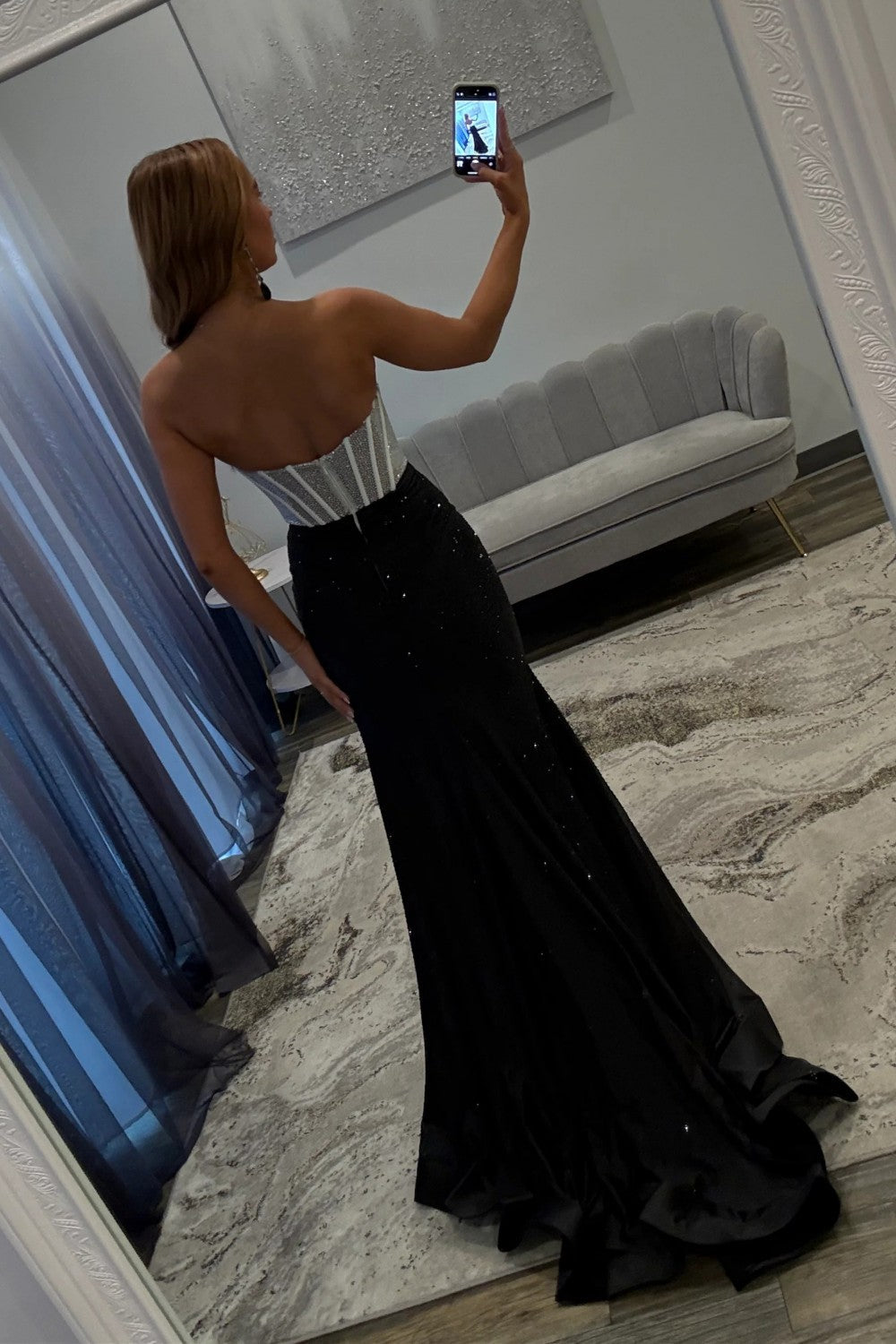 Luxurious Mermaid Strapless Black Corset Prom Dress with Beading