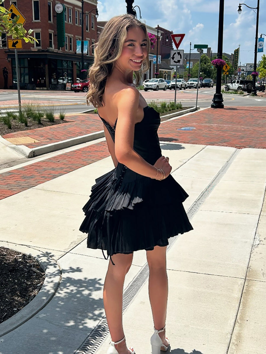 Sweetheart A Line Short Tiered Homecoming Dress with Ruffles