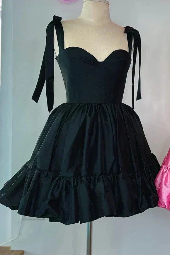 A-line Sweetheart Ruffled Homecoming Dress With Bow Straps SYH104 by vivymakudress