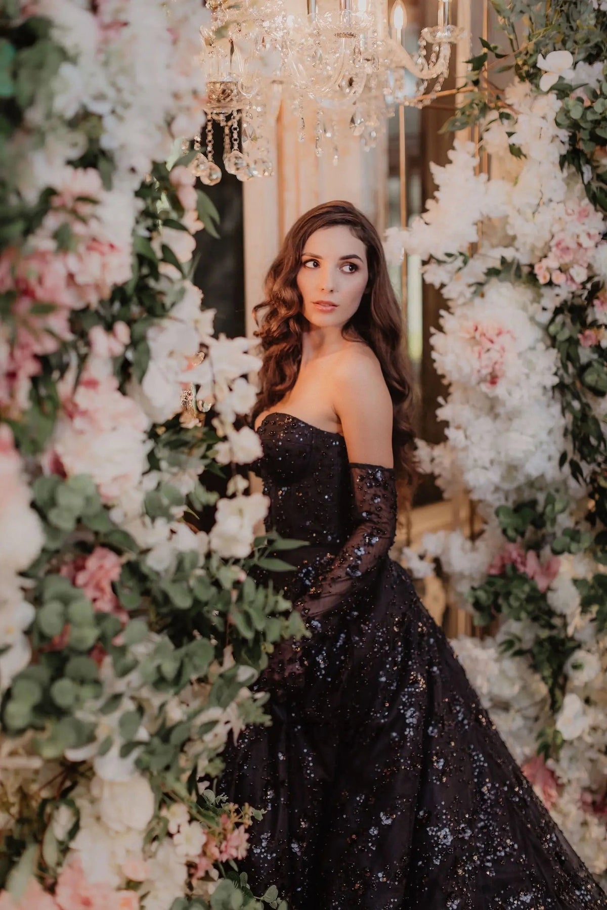 Black Luxury Gothic Sequin Ballgown Tulle Wedding Dress ZP030 - VelvetHem