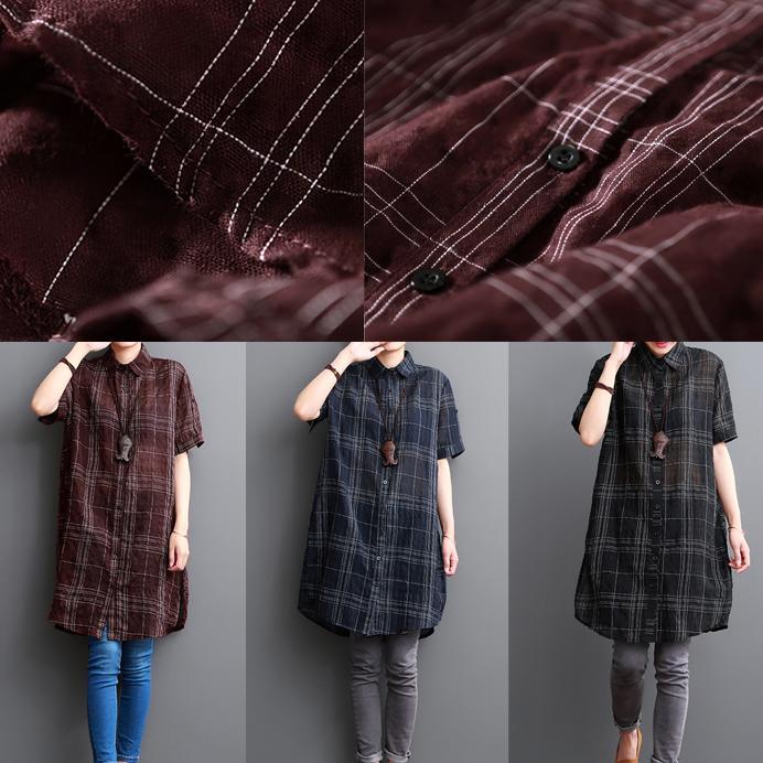 Black grid cotton shirt dress summer dresses sundress