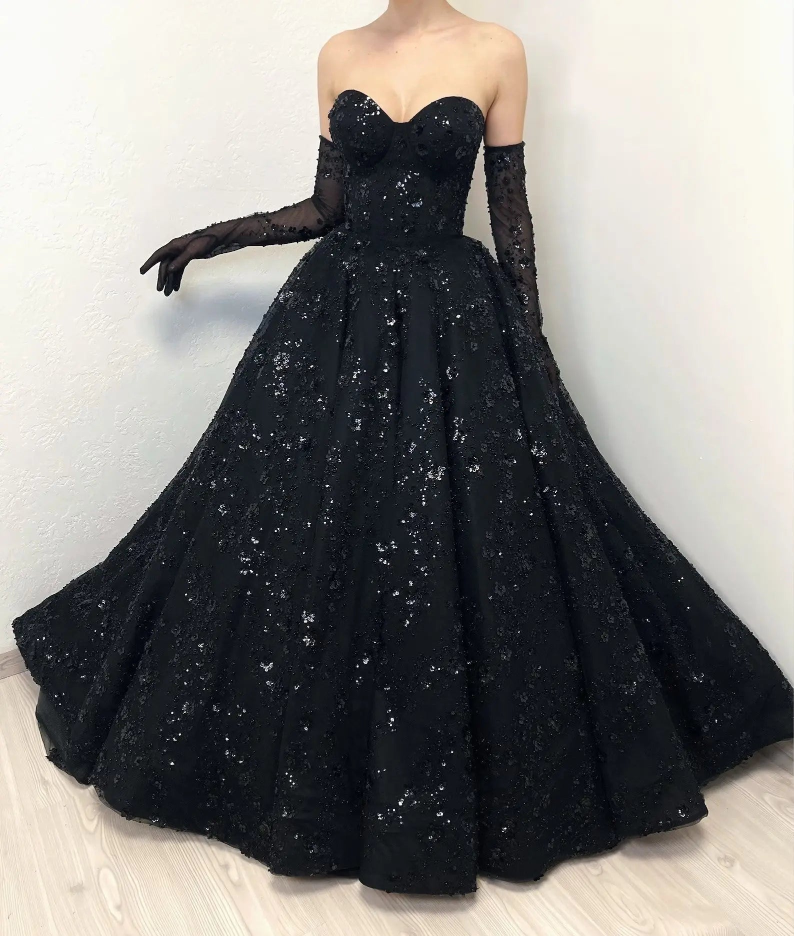 Black Luxury Gothic Sequin Ballgown Tulle Wedding Dress ZP030