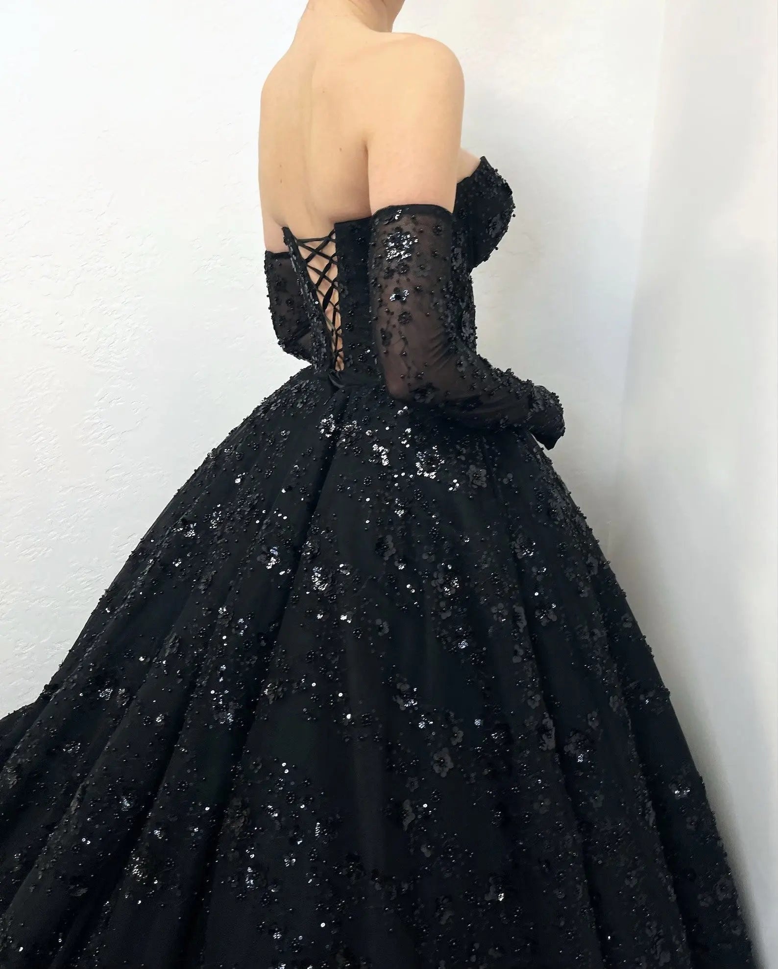 Black Luxury Gothic Sequin Ballgown Tulle Wedding Dress ZP030