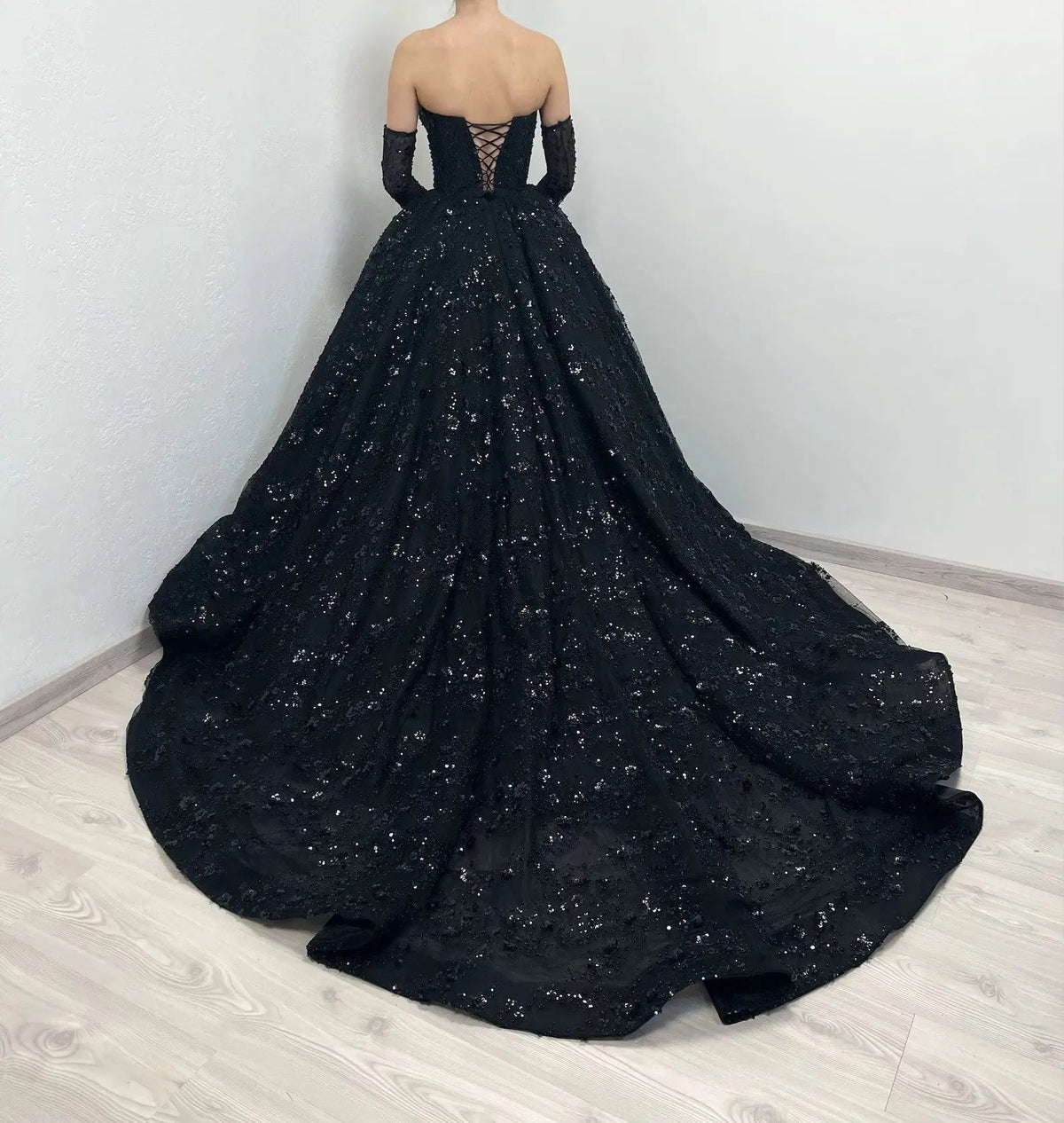 Black Luxury Gothic Sequin Ballgown Tulle Wedding Dress ZP030