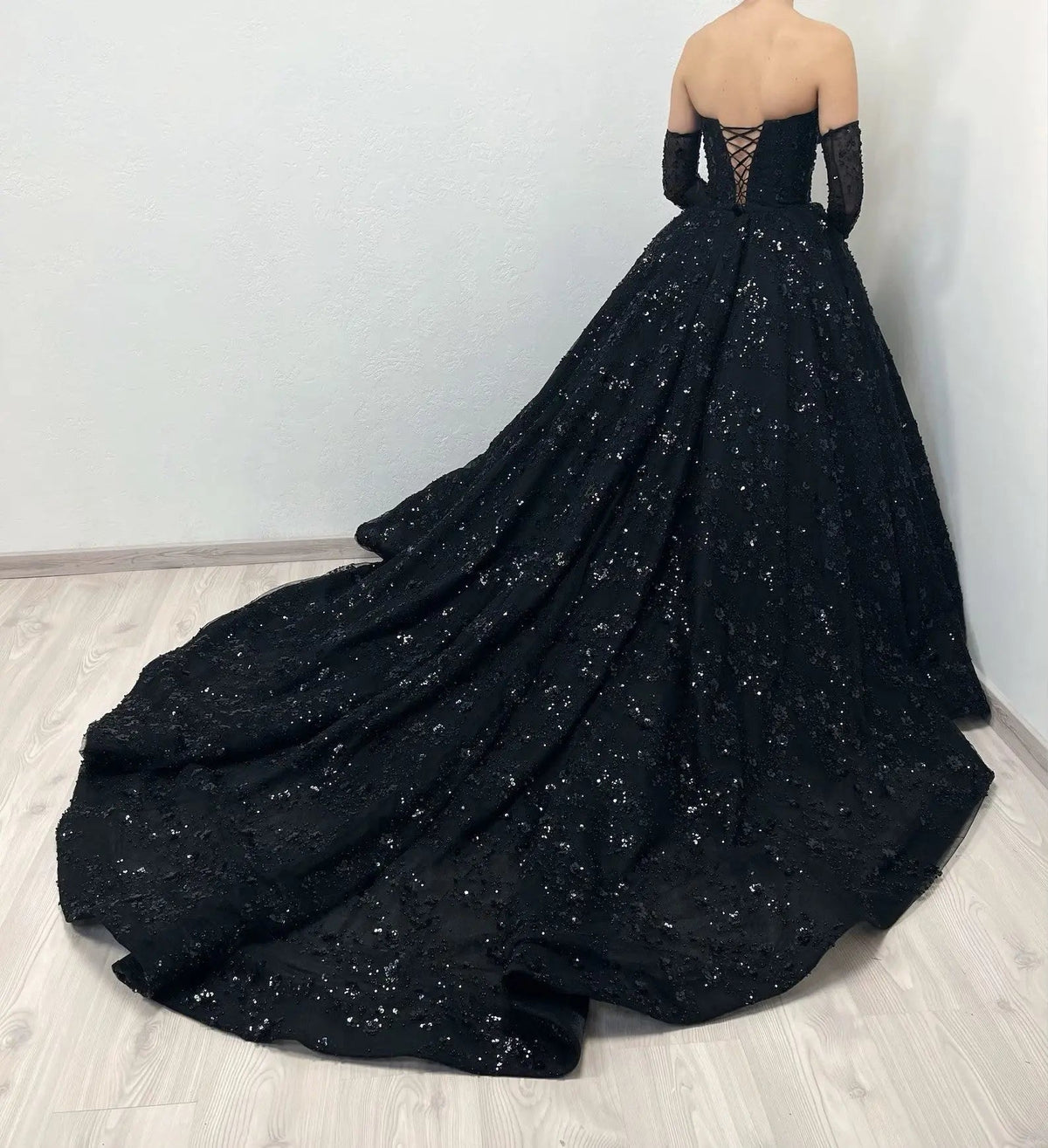Black Luxury Gothic Sequin Ballgown Tulle Wedding Dress ZP030