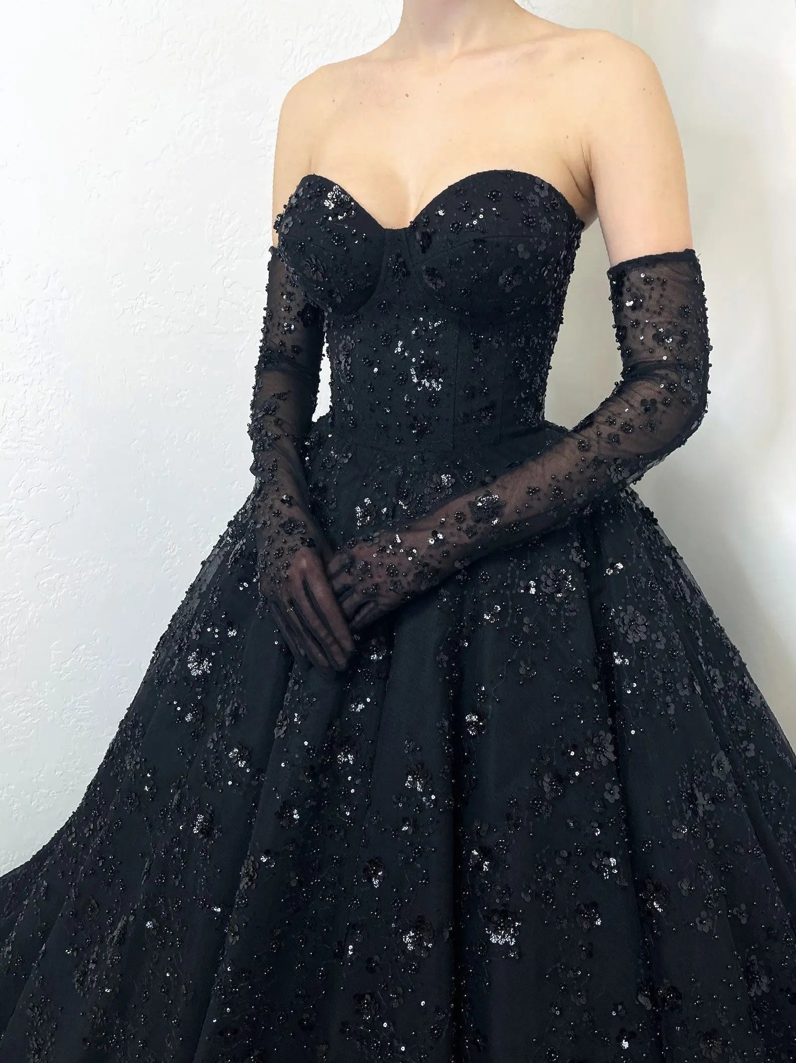 Black Luxury Gothic Sequin Ballgown Tulle Wedding Dress ZP030
