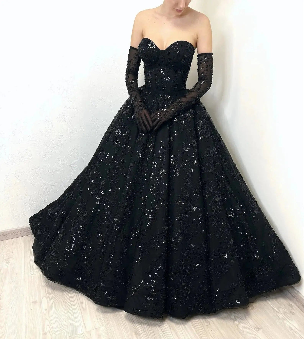 Black Luxury Gothic Sequin Ballgown Tulle Wedding Dress ZP030