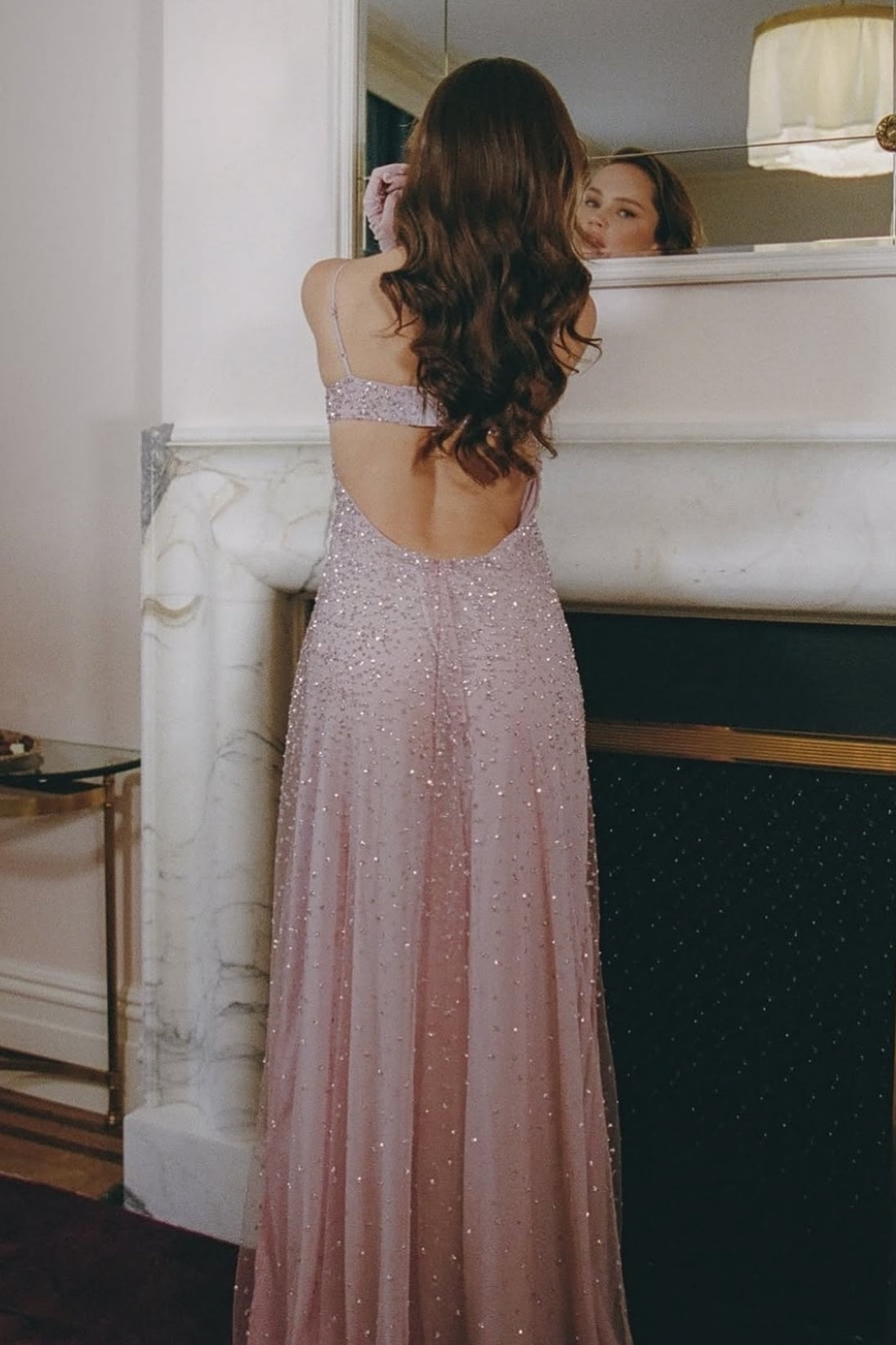 Shine A Line Spaghetti Straps Grey Blue Long Prom Dress