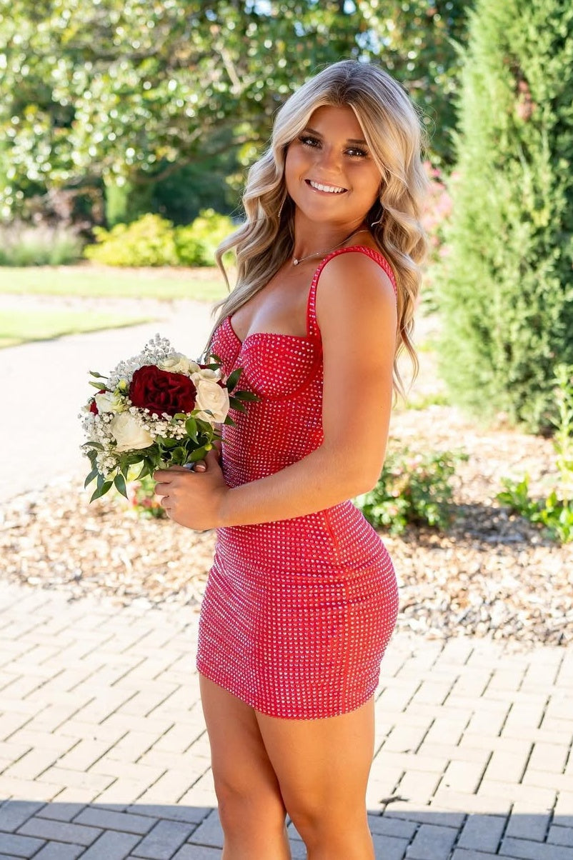 Bling Sheath Sweetheart Red Short Homecoming Dress with Beading