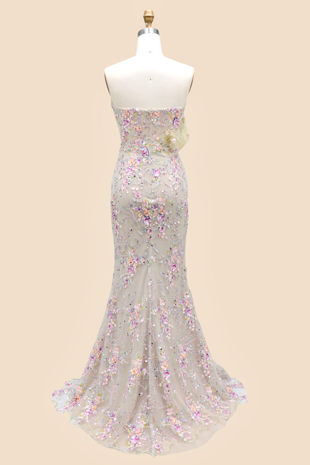 Gorgeous Mermaid One Shoulder Pink Sequins Prom Dress with Floral Embellishments