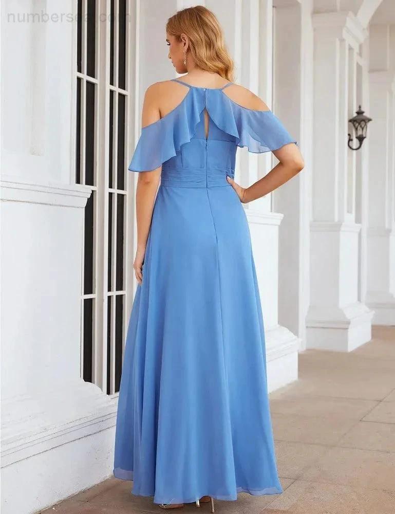 ZapDress Chiffon Cold Shoulder Long Bridesmaid Dresses Plus Size Formal Prom Gowns for Women Party Wedding (ZD17005)