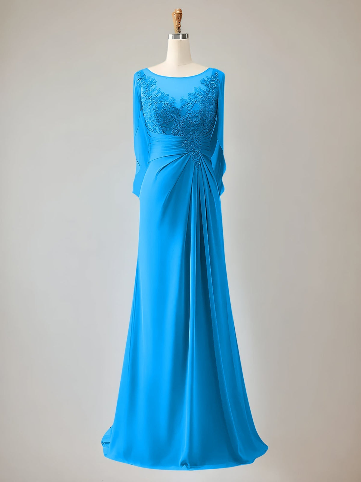 Trumpet/Mermaid Scoop Neck 1/2 Sleeve Chiffon Mother of the Bride Dress With Beadings - View 10 | FashionDia