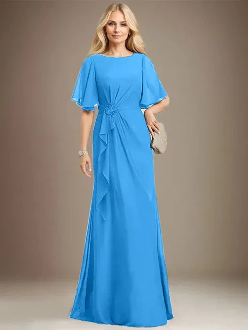 A-line Scoop Floor-Length Chiffon Mother of the Bride Dress With Cascading Ruffles Beading Sequins - View 13 | FashionDia