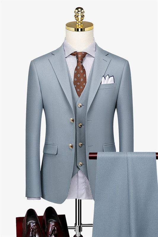 Blue Close Fitting Three Piece Business Suit