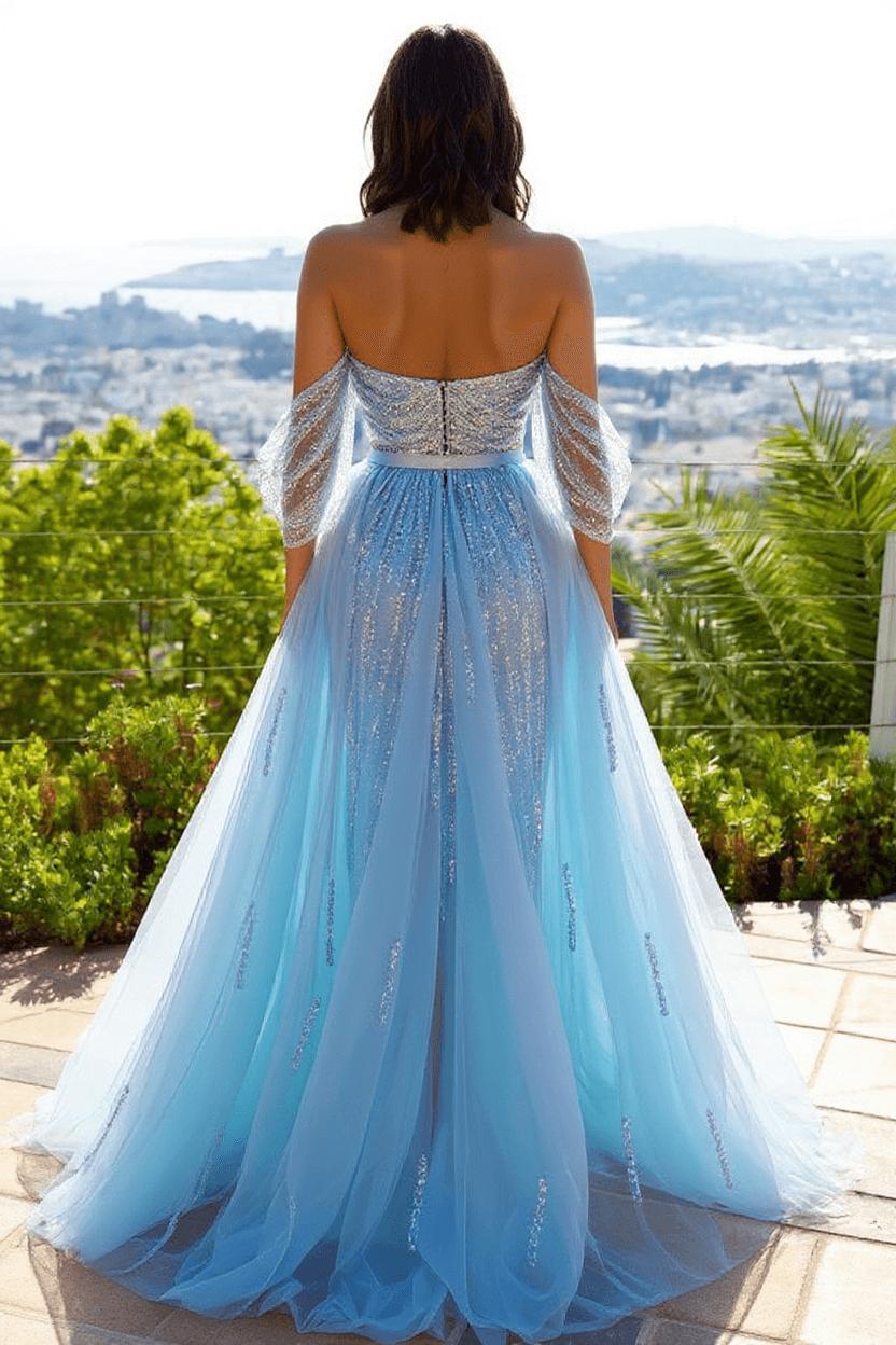 Blue Evening Dresses Long Glitter Homecoming Dresses