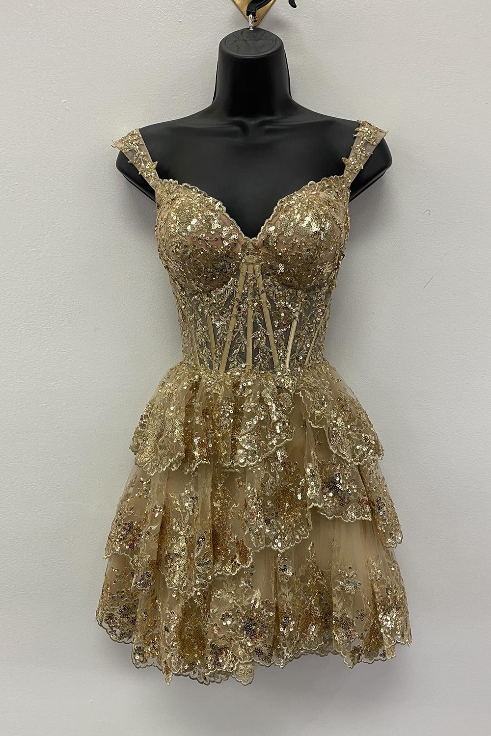 Blue Homecoming Dresses Corset Tiered Lace A-Line Prom Dress