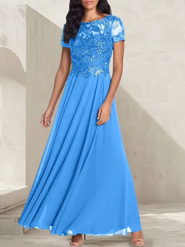 Charcoal Grey A-Line Scoop Long Mother of the Bride Dress With Beadings - View 7 | FashionDia