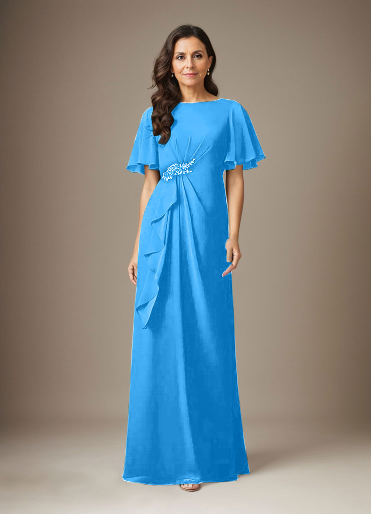 Dark Navy Sheath Beaded Chiffon Dress - View 8 | FashionDia