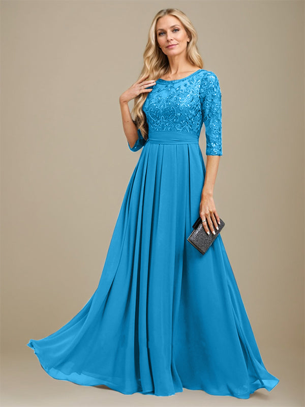 A-Line Scoop Floor-Length Lace Chiffon Mother Of the Bride Dress With Sequins Applique - View 10 | FashionDia