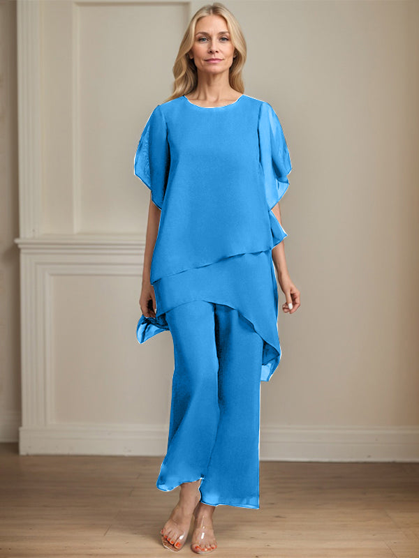 Separates Jumpsuit/Pantsuit Scoop Ankle-Length Chiffon Mother of the Bride Dress - View 13 | FashionDia