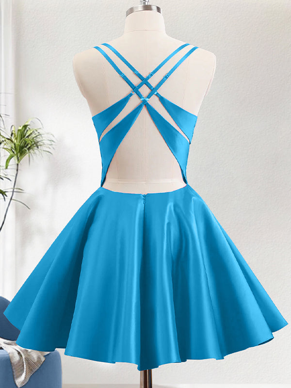 A Line Spaghetti Straps Backless Homecoming Dress