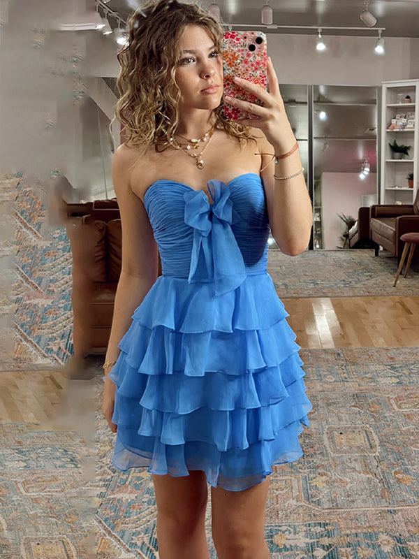 Chiffon A-Line Tiered Short Homecoming Dress with Ruffles - FashionDia