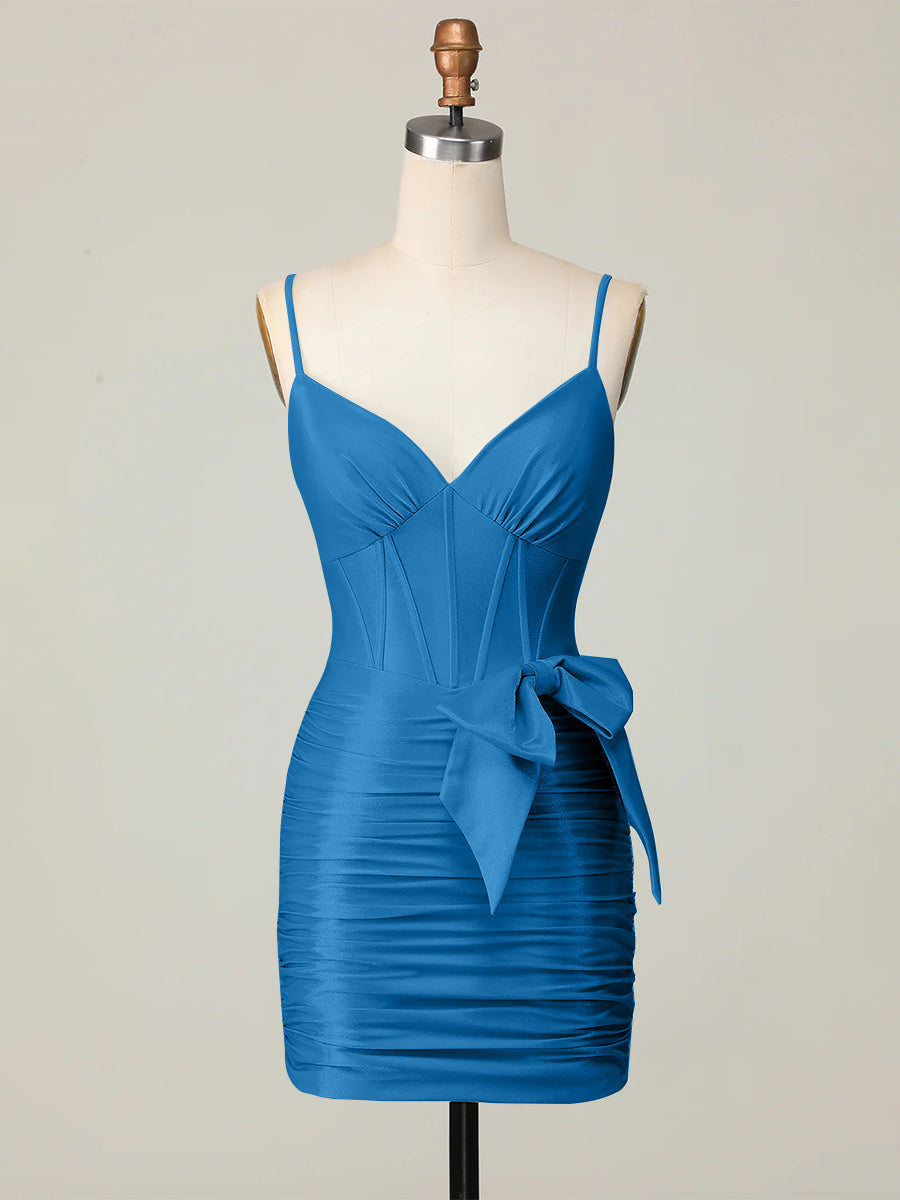 Corset Ruched Tight Short Homecoming Dress with Bow - FashionDia