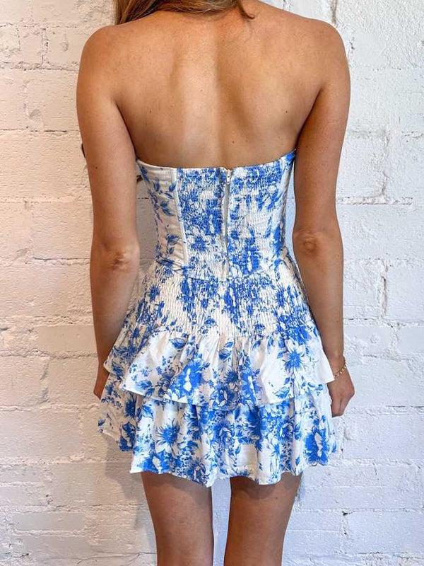 Print Strapless Ruffles Sleeveless Short Homecoming Dress