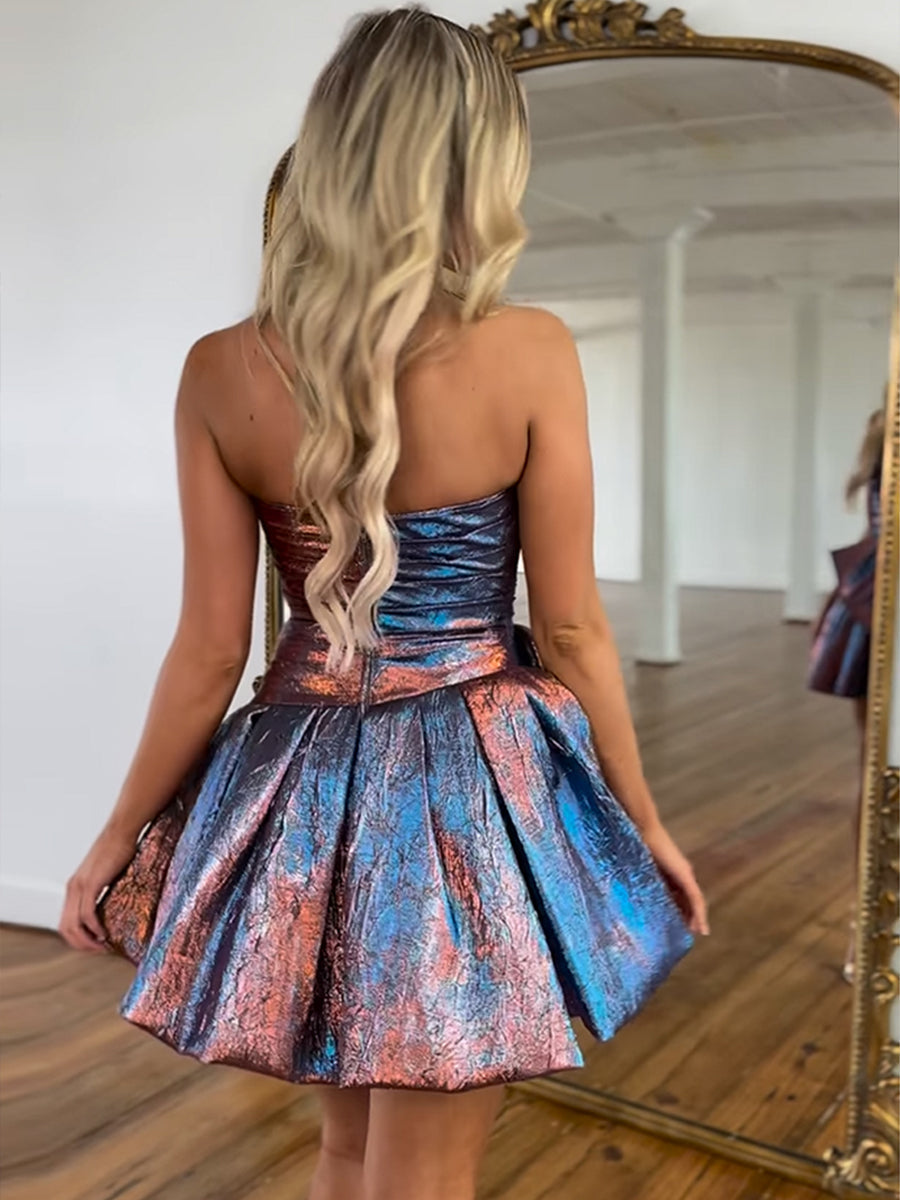 Strapless A-Line Ruched Short Homecoming Dress with Bow