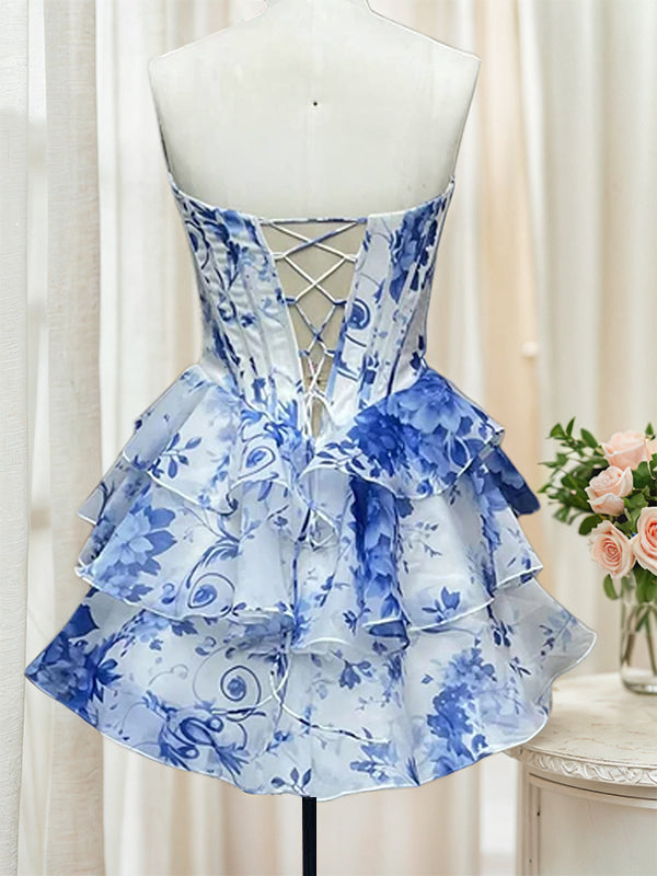 Sweetheart Strapless A-Line Empire Beaded Floral Homecoming Dress