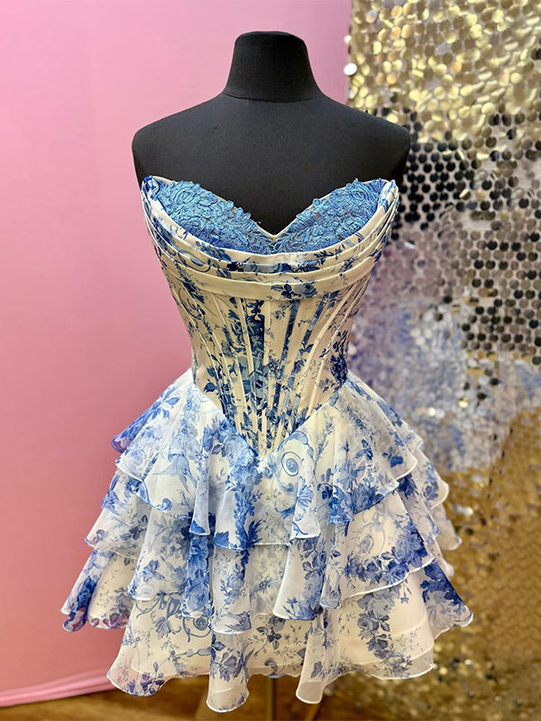 Sweetheart Strapless A-Line Tiered Homecoming Dress