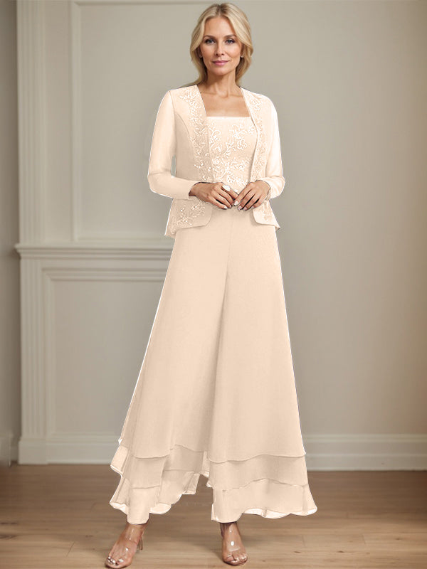 Separates Jumpsuit/Pantsuit Square Ankle-Length Lace Chiffon Mother of the Bride Dress With Sequins - View 15 | FashionDia