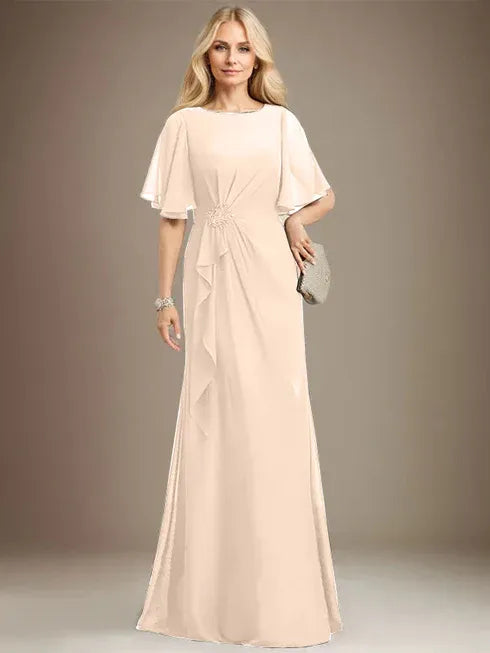 A-line Scoop Floor-Length Chiffon Mother of the Bride Dress With Cascading Ruffles Beading Sequins - View 14 | FashionDia