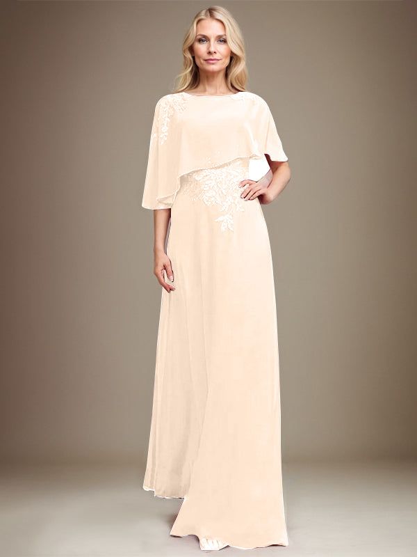 A-line Scoop Floor-Length Chiffon Lace Mother of the Bride Dress With Sequins Beading