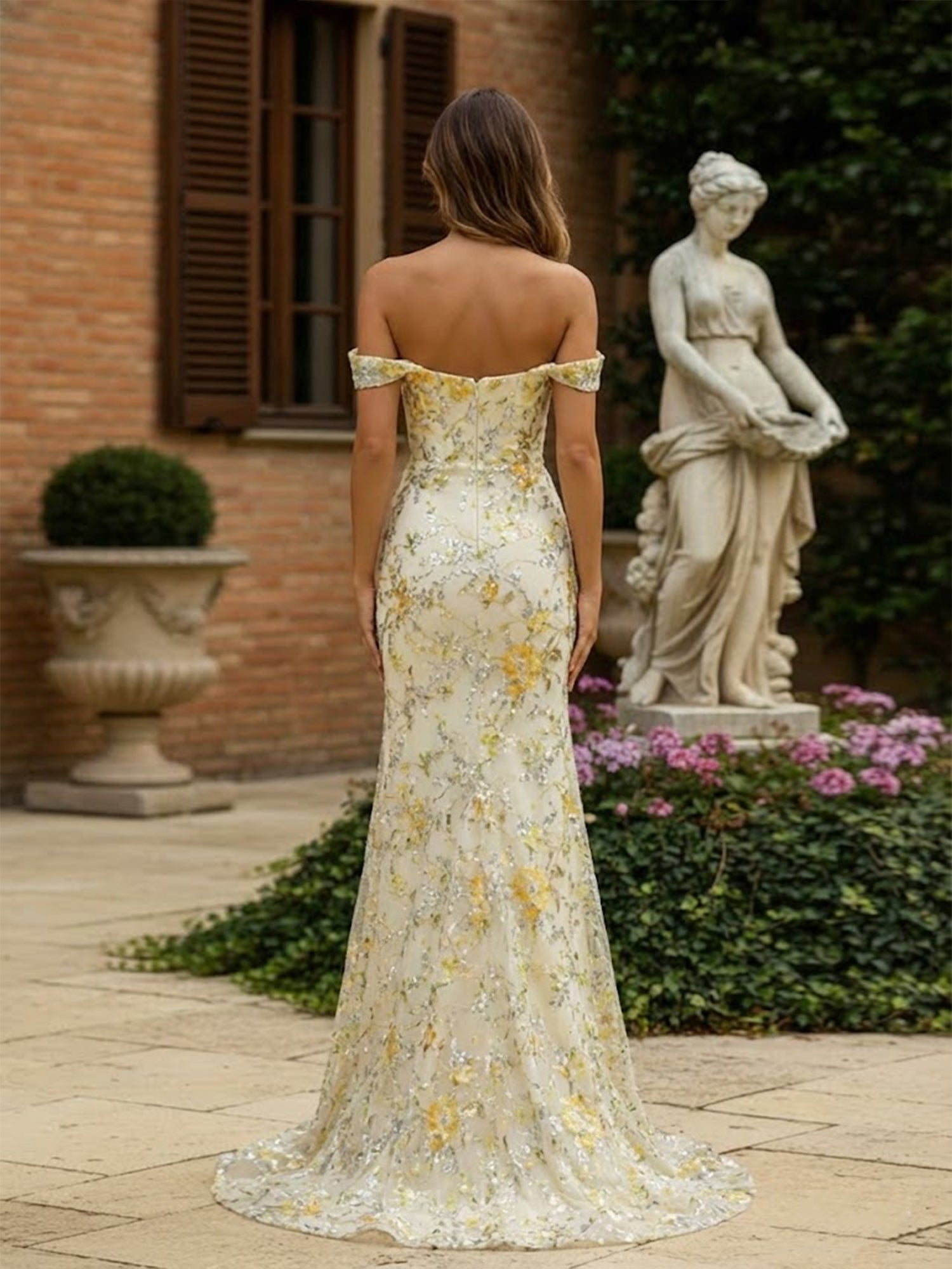 Blush Pink Floral Embroidered Off-the-Shoulder Long Prom Dress