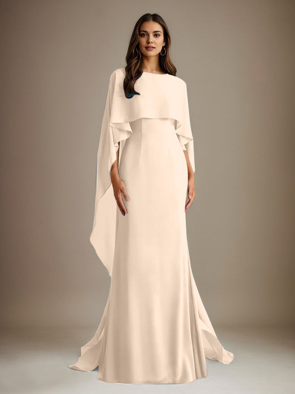 Sheath/Column Boatneck Floor-Length Chiffon Mother of the Bride Dress With Cascading Ruffles - View 10 | FashionDia