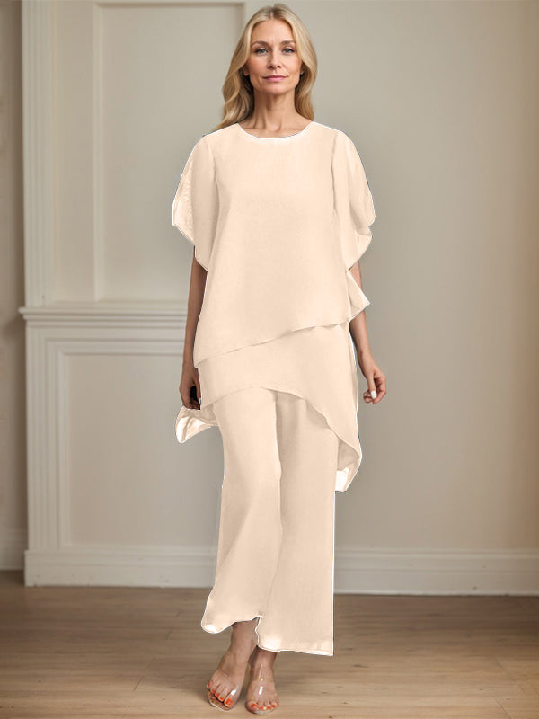 Separates Jumpsuit/Pantsuit Scoop Ankle-Length Chiffon Mother of the Bride Dress - View 14 | FashionDia