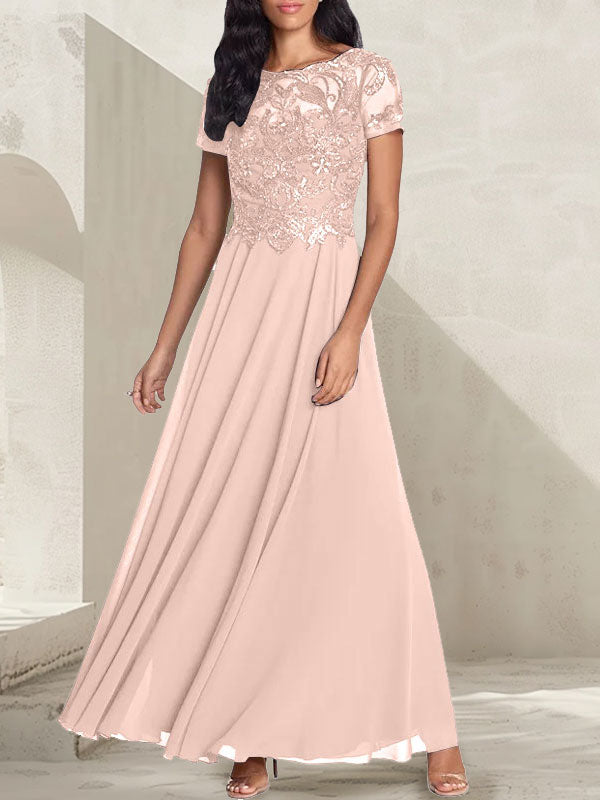Charcoal Grey A-Line Scoop Long Mother of the Bride Dress With Beadings - View 8 | FashionDia