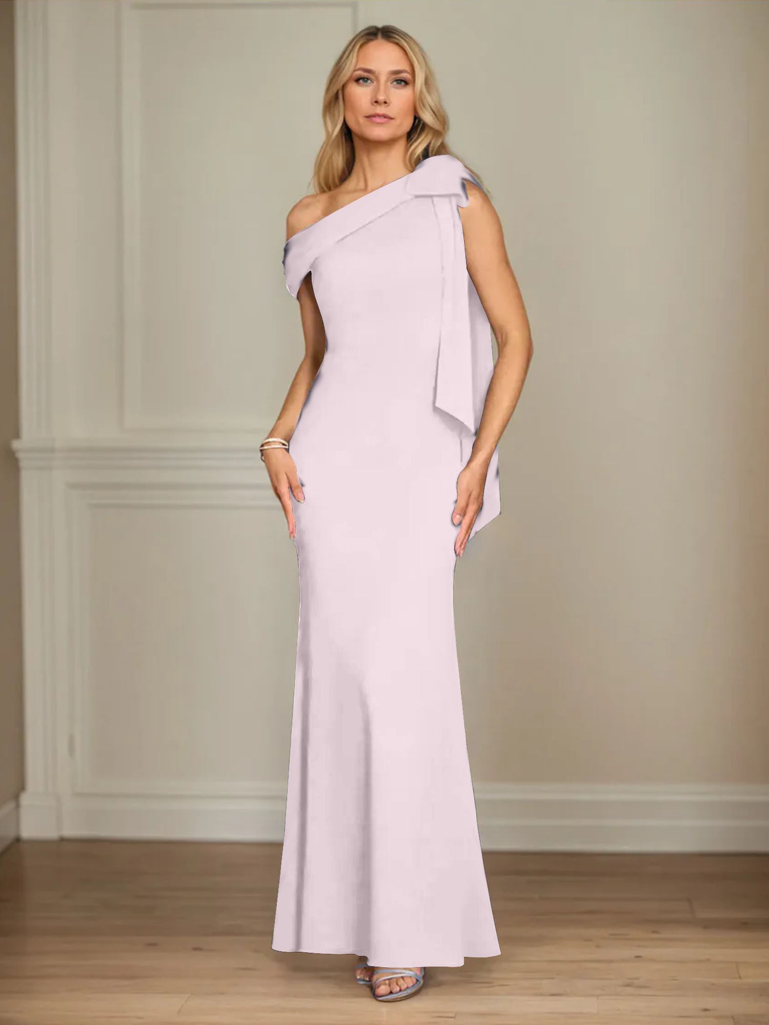 Trumpet/Mermaid One Shoulder Sleeveless Stretch Crepe Mother of the Bride Dress With Bow