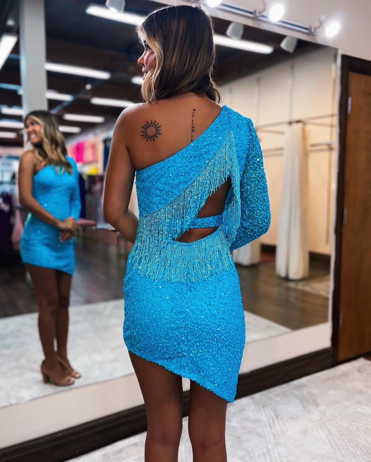 Bodycon One Shoulder Back Party Dress with Fringe
